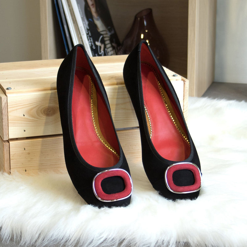 Ambrogio Bespoke Custom Women's Shoes Black & Red Suede Leather Padua Sandals (AMBW1129)-AmbrogioShoes