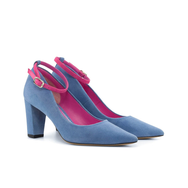 Ambrogio Bespoke Custom Women's Shoes Blue & Pink Italian Suede Leather Florence Pump (AMBW1117)-AmbrogioShoes