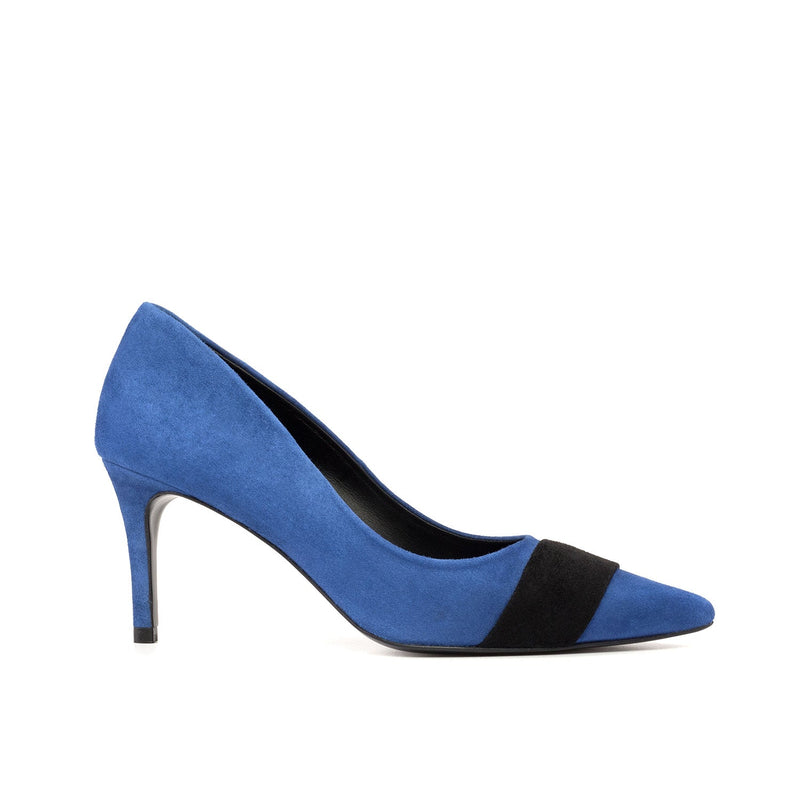 Ambrogio Bespoke Custom Women's Shoes Deep Blue & Black Suede Leather Milan Pump (AMBW1133)-AmbrogioShoes