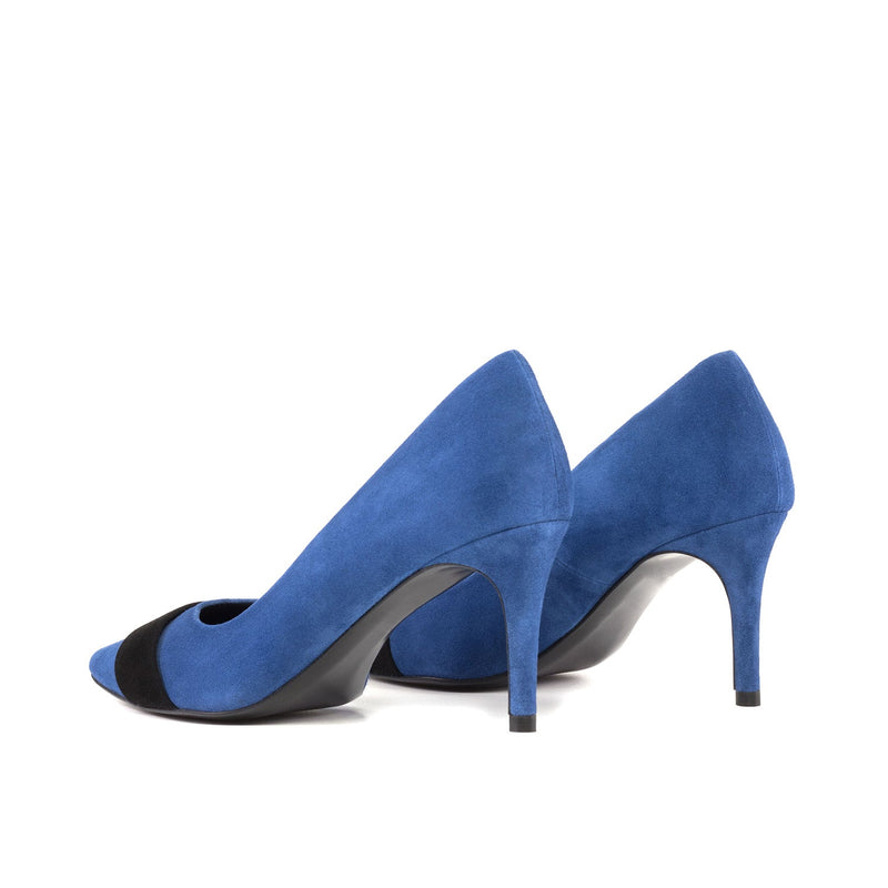 Ambrogio Bespoke Custom Women's Shoes Deep Blue & Black Suede Leather Milan Pump (AMBW1133)-AmbrogioShoes