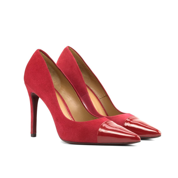 Ambrogio Bespoke Custom Women's Shoes Passion Red Suede / Patent Leather Milan Pump (AMBW1112)-AmbrogioShoes