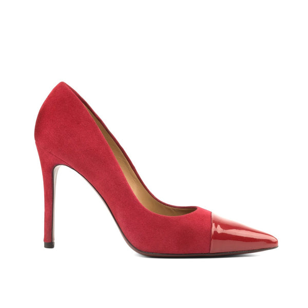 Ambrogio Bespoke Custom Women's Shoes Passion Red Suede / Patent Leather Milan Pump (AMBW1112)-AmbrogioShoes