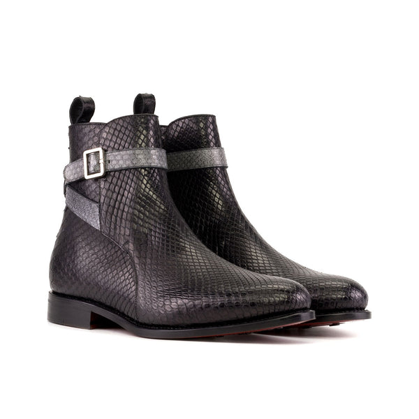 Ambrogio Bespoke Men's Shoes Black Python Jodhpur Boots (AMB2434)-AmbrogioShoes