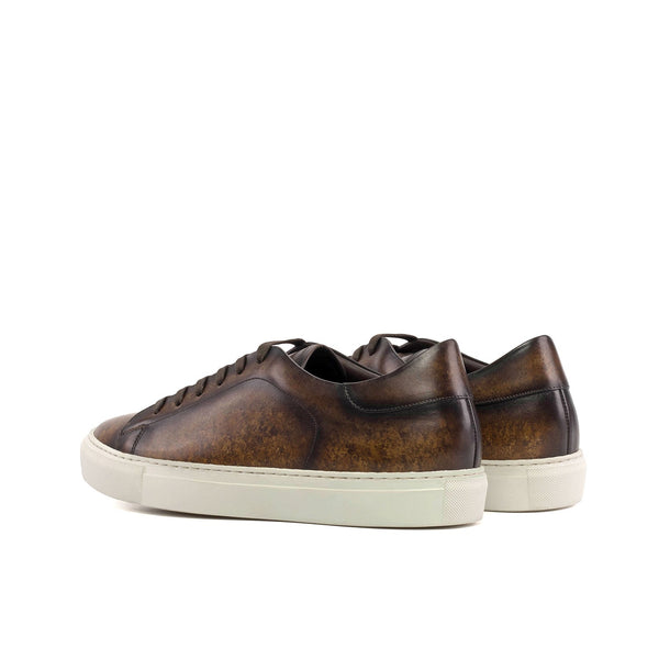 Ambrogio Bespoke Men's Shoes Brown Patina Leather Trainer Sneakers (AMB2438)-AmbrogioShoes