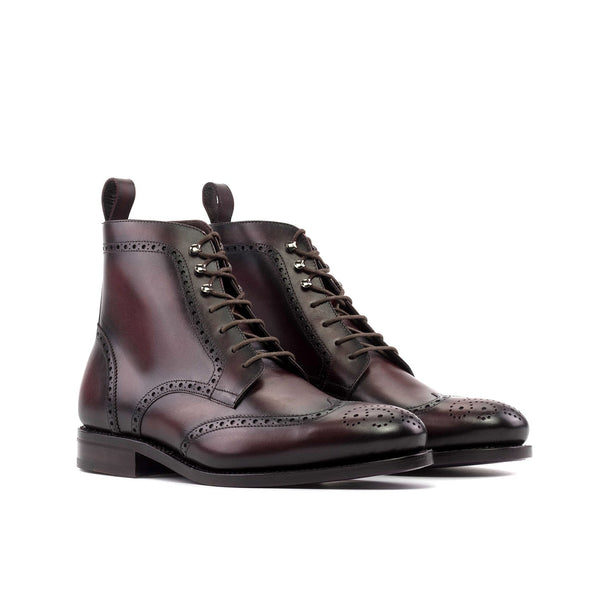 Ambrogio Bespoke Men's Shoes Burgundy Calf-Skin Leather Military Wingtip Boots (AMB2455)-AmbrogioShoes