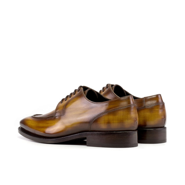 Ambrogio Bespoke Men's Shoes Cognac Patina Leather Derby Split Toe Oxfords (AMB2448)-AmbrogioShoes
