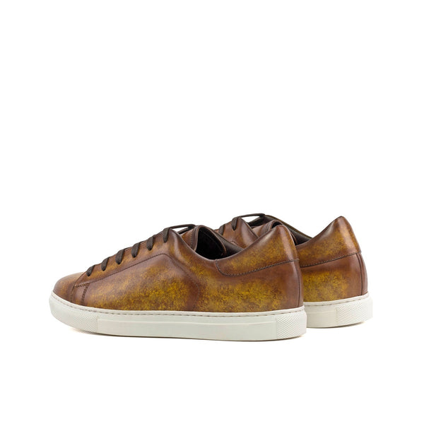 Ambrogio Bespoke Men's Shoes Cognac Patina Leather Trainer Sneakers (AMB2437)-AmbrogioShoes