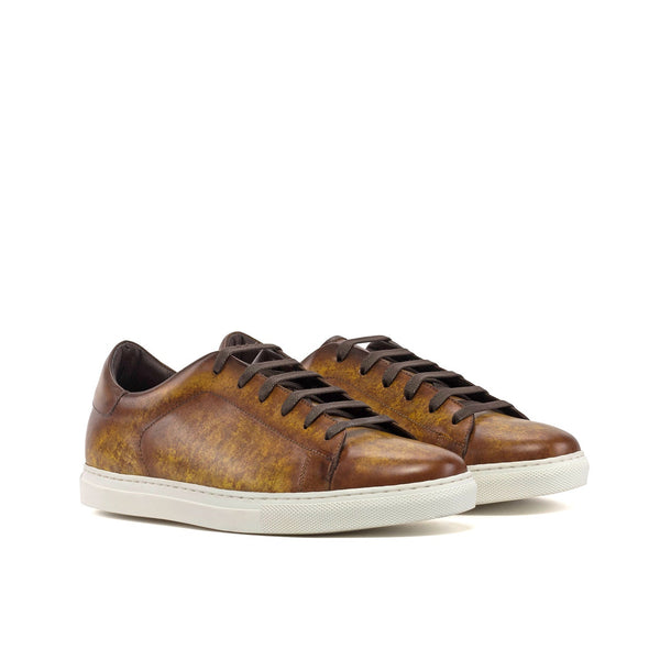 Ambrogio Bespoke Men's Shoes Cognac Patina Leather Trainer Sneakers (AMB2437)-AmbrogioShoes