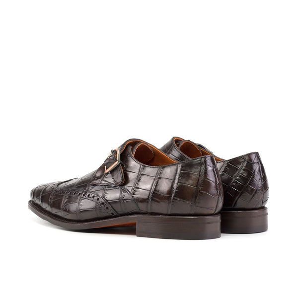 Ambrogio Bespoke Men's Shoes Dark Brown Exotic Alligator Single Monk-Strap Loafers (AMB2488)-AmbrogioShoes