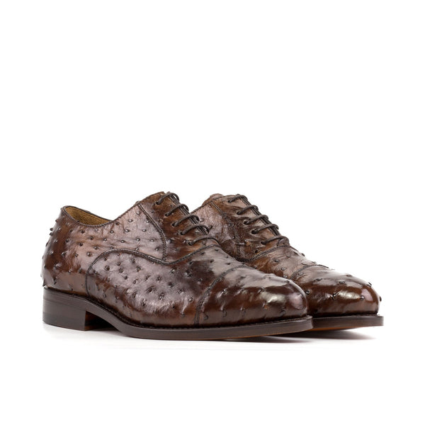 Ambrogio Bespoke Men's Shoes Medium Brown Exotic Ostrich Oxfords (AMB2495)-AmbrogioShoes