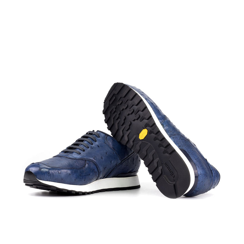 Ambrogio Bespoke Men's Shoes Navy Exotic Ostrich Jogger Sneakers (AMB2505)-AmbrogioShoes