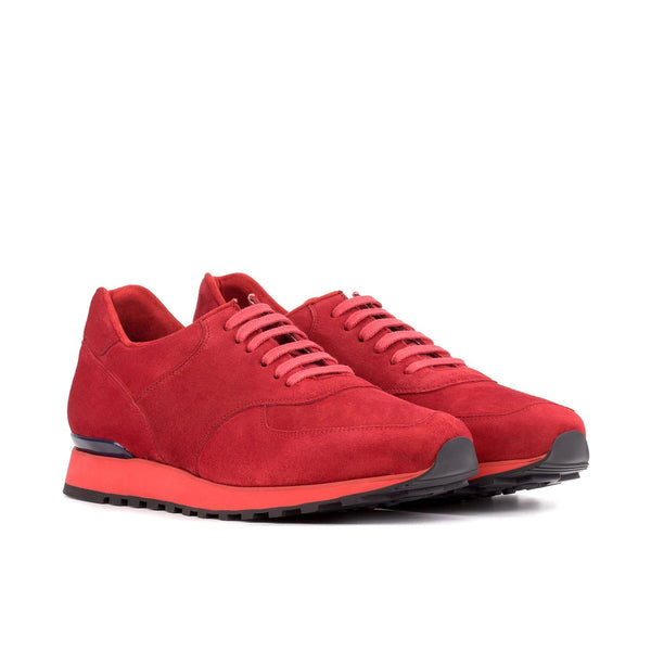 Ambrogio Bespoke Men's Shoes Red Suede Leather Casual Jogger Sneakers (AMB2441)-AmbrogioShoes