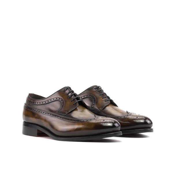 Ambrogio Bespoke Men's Shoes Tobacco Patina Leather Derby Wingtip Oxfords (AMB2449)-AmbrogioShoes