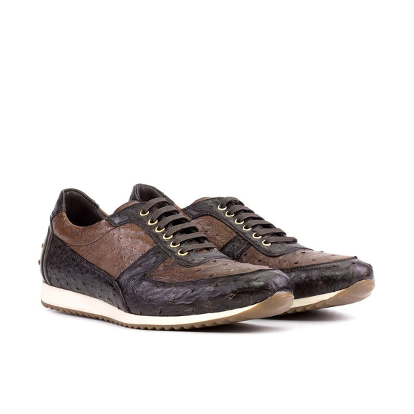 Ambrogio Bespoke Men's Shoes Two-Tone Brown Exotic Ostrich-Skin Casual Corsini Sneakers (AMB2440)-AmbrogioShoes
