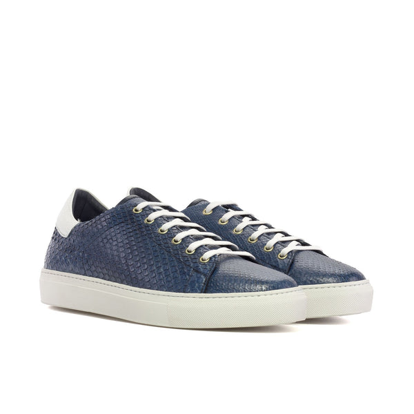 Ambrogio Bespoke Men's Shoes White & Navy Exotic Python Trainer Sneakers (AMB2483)-AmbrogioShoes