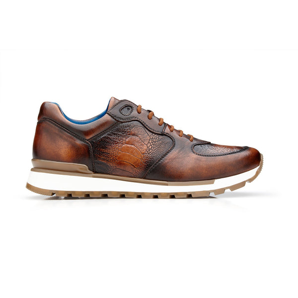 Belvedere Bobo G01 Men's Shoes Walnut Exotic Ostrich / Calf-Skin Leather Lace-Up Sneakers (BV3121)-AmbrogioShoes