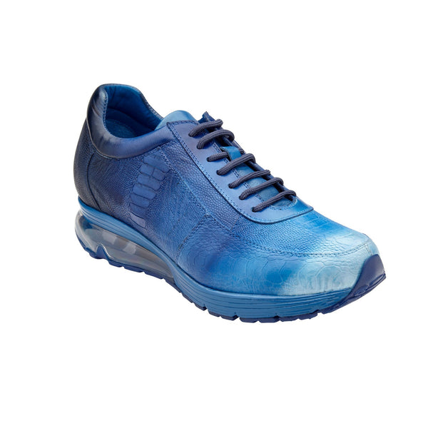 Belvedere George E16 Men's Shoes Blue Cobalt Exotic Ostrich Leg Lace-Up Casual Sneakers (BV3122)-AmbrogioShoes
