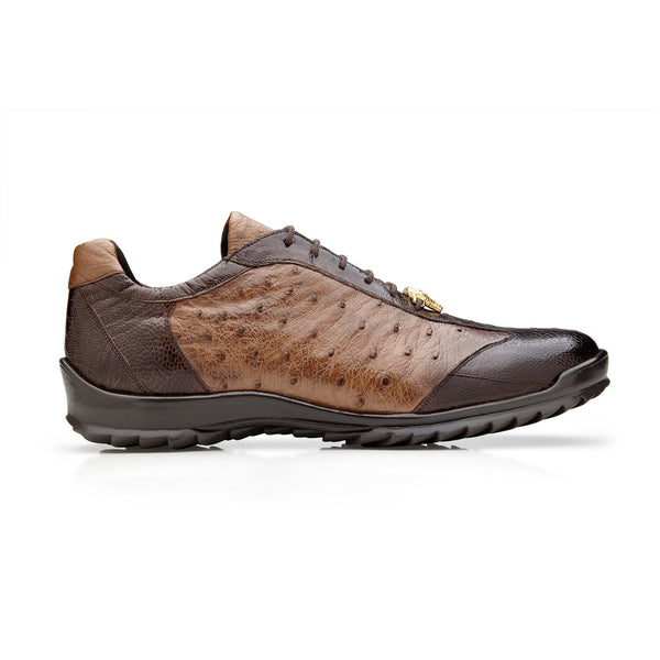 Belvedere Lando 33628 Men's Shoes Brown & Tobacco Exotic Ostrich Leg Lace-Up Casual Sneakers (BV3128)-AmbrogioShoes