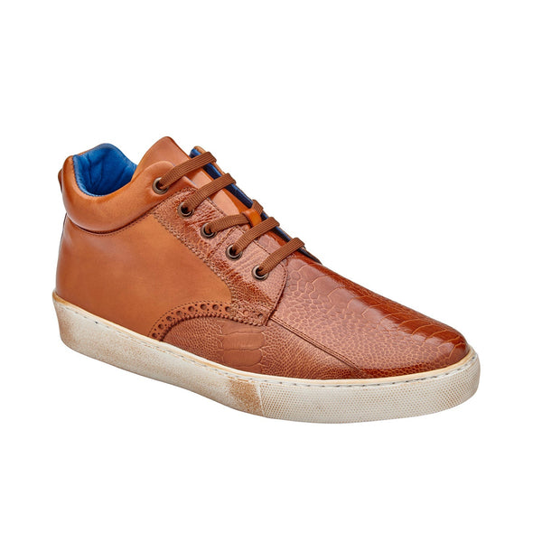 Belvedere Omar Y27 Men's Shoes Walnut Exotic Ostrich / Calf-Skin Leather Casual High Sneakers (BV3131)-AmbrogioShoes