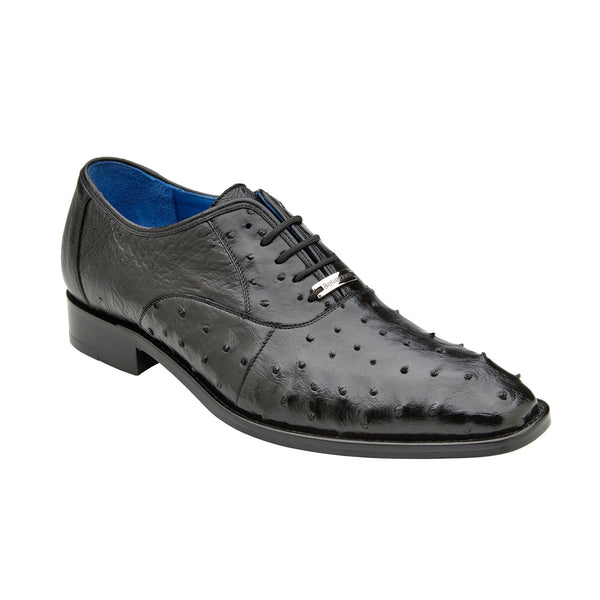 Belvedere Orlando D01 Men's Shoes Black Genuine Ostrich Formal Oxfords (BV3136)-AmbrogioShoes
