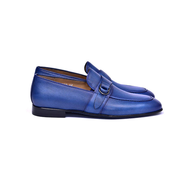 Corrente C0010 6628 Men's Shoes Blue Calf-Skin Leather Monk-Strap Loafers (CRT1456)-AmbrogioShoes