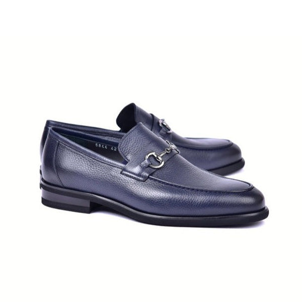 Corrente C001104-5844 Men's Shoes Navy Deer-Skin Leather Horsebit Loafers (CRT1461)-AmbrogioShoes