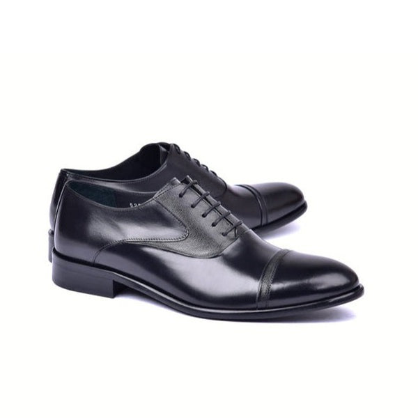 Corrente C0012-5256 Men's Shoes Black Deer-Skin Leather Dress/Formal Cap-Toe Oxfords (CRT1460)-AmbrogioShoes