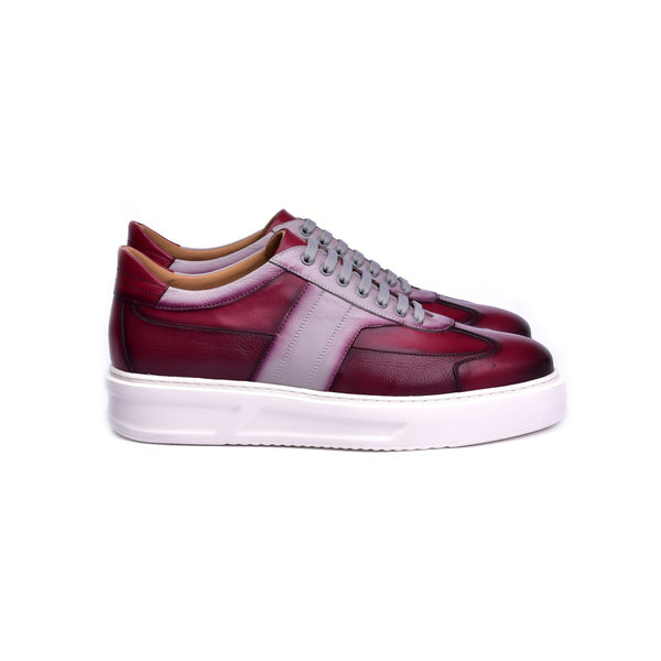 Corrente C001301-5769 Men's Shoes Burgundy Combination Calf-Skin Leather Casual Sneakers (CRT1466)-AmbrogioShoes
