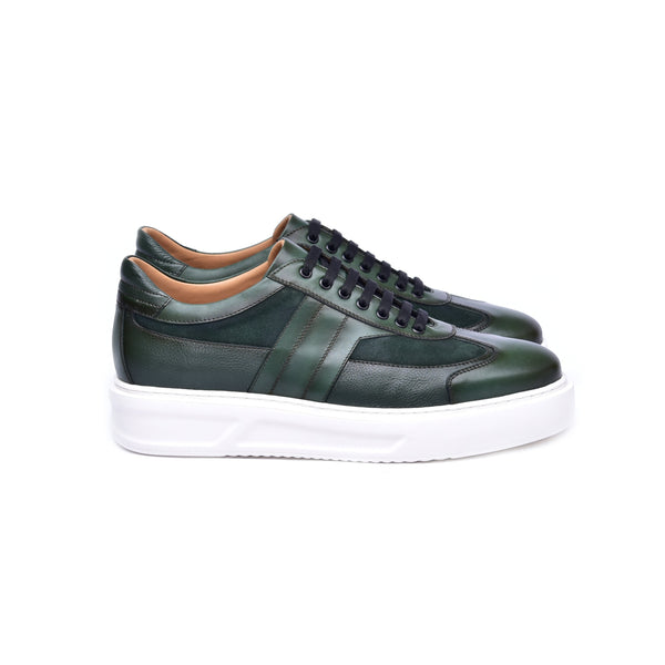 Corrente C0013012-5769 Men's Shoes Green Combination Calf-Skin Leather Casual Sneakers (CRT1468)-AmbrogioShoes