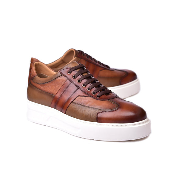 Corrente C0013013-5769 Men's Shoes Tan Combination Calf-Skin Leather Casual Sneakers (CRT1469)-AmbrogioShoes