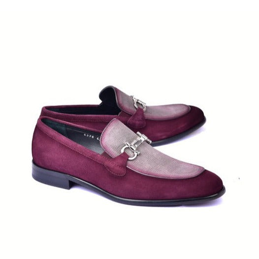 Corrente C11108-6376S Men's Shoes Burgundy & Gray Suede Leather Horsebit Loafers (CRT1462)-AmbrogioShoes