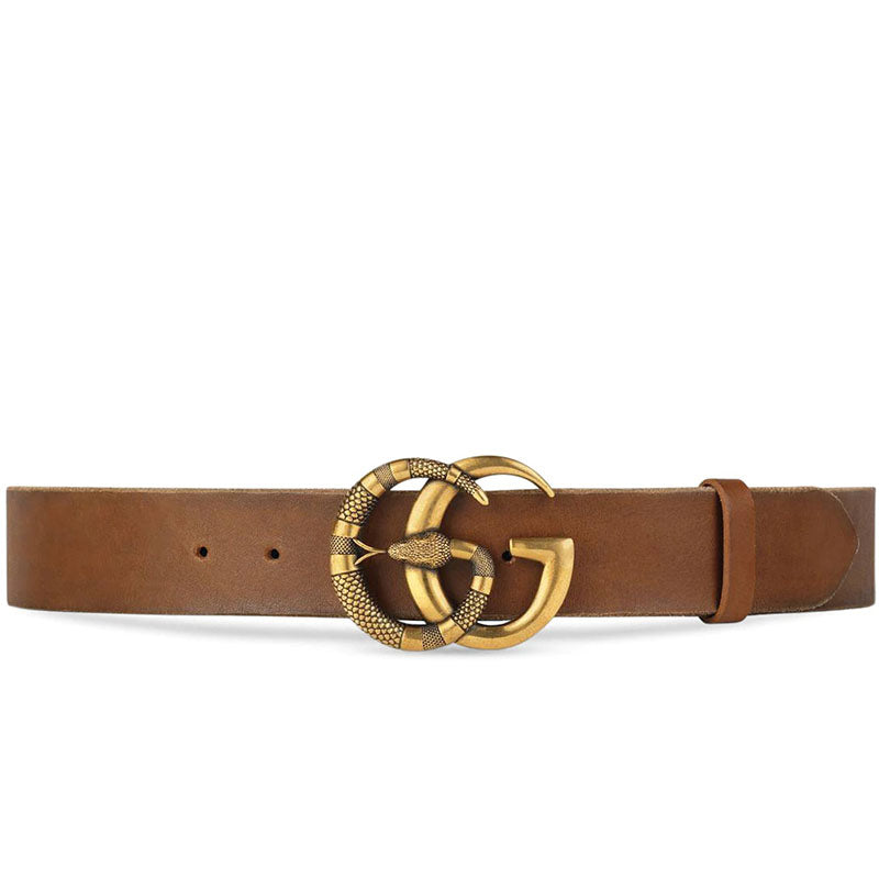 Gucci 458949 CVEOT 2535 Belt Brown Leather with Gold Double GG