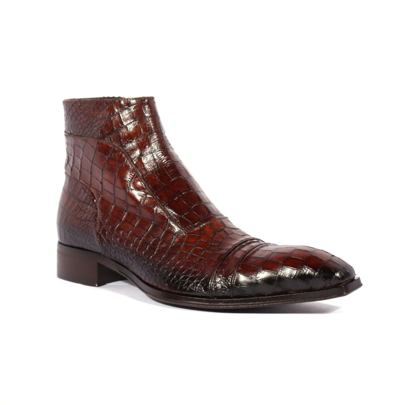 Jo Ghost 3239 Men's Shoes Luisiana Brown Crocodile Print Leather Ankle Boots (JG5321)-AmbrogioShoes