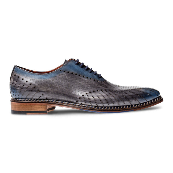 Jose Real Veloce R2308 Men's Shoes Light Blue & Antracite Gray Calf-Skin Leather England Oxfords (RE2230)-AmbrogioShoes