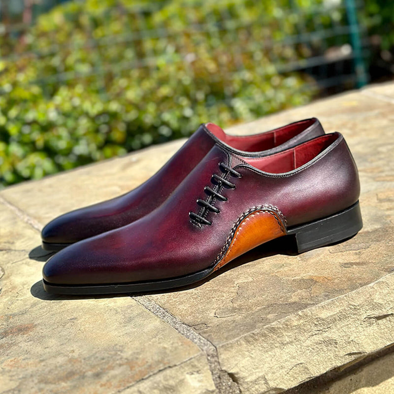 Magnanni 15024 Abrahan Men's Shoes Burgundy Calf-Skin Leather Whole-Cut Oxfords (MAGS1129)-AmbrogioShoes
