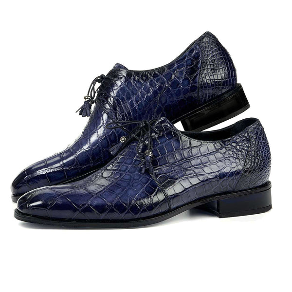 Mauri 4851 Designer Shoes Exotic Skin Men's Rovere Wonder Blue Alligator Body Oxfords (MA4803)-AmbrogioShoes