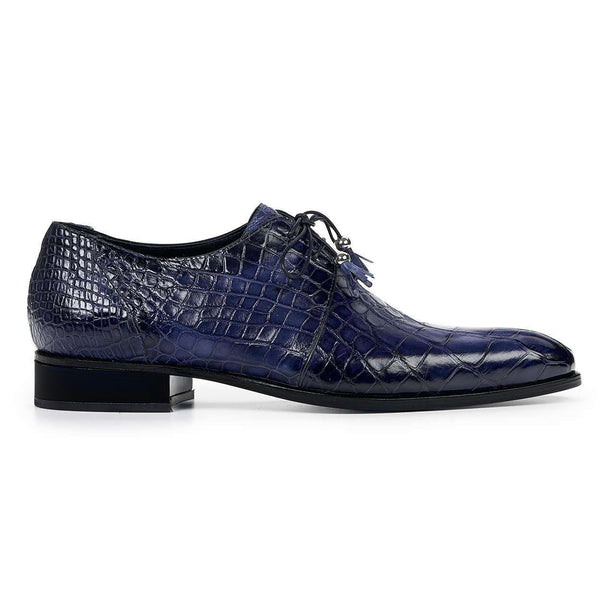 Mauri 4851 Designer Shoes Exotic Skin Men's Rovere Wonder Blue Alligator Body Oxfords (MA4803)-AmbrogioShoes