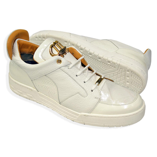 Mauri 8412/1 Boss Men's Shoes White Exotic Crocodile / Patent / Calf-Skin Leather Casual Sneakers (MA5549)-AmbrogioShoes