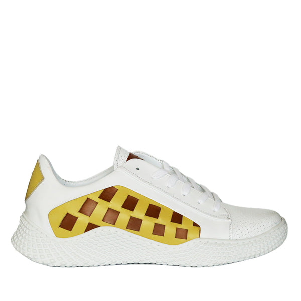 Mezlan 20605 Men's Shoes White, Yellow & Whiskey Calf-Skin Leather Casual Sneakers (MZS3633)-AmbrogioShoes