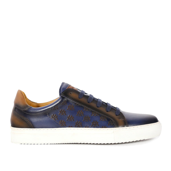Mezlan 20730 Men's Shoes Blue & Cognac Calf-Skin Leather Casual Sneakers (MZS3613)-AmbrogioShoes