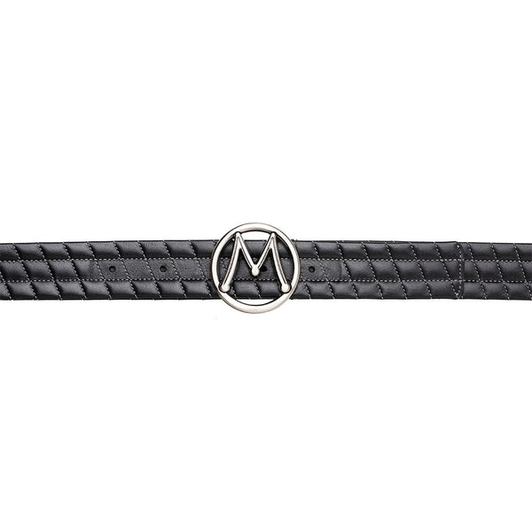 Mezlan AO11529 Black Quilted-Stitched Calf-Skin Leather Circle Icon Men's Belt (MZB1226)-AmbrogioShoes
