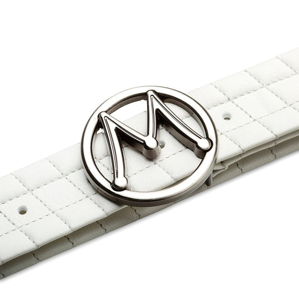 Mezlan AO11529 White Quilted-Stitched Calf-Skin Leather Circle Icon Men's Belt (MZB1227)-AmbrogioShoes
