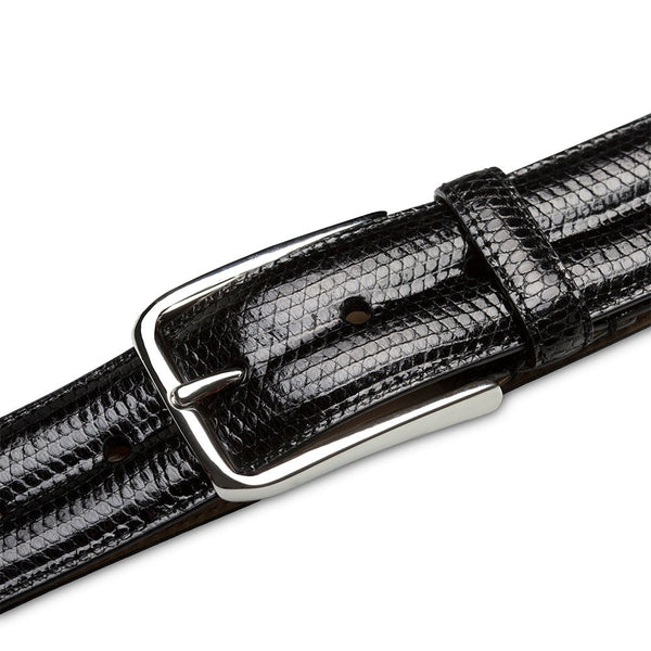 Mezlan AO11530 Black Classic Exotic Lizard Skin Men's Belt (MZB1243)-AmbrogioShoes