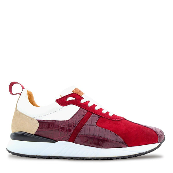Mezlan AX4928-F Men's Shoes Burgundy Combination Exotic Crocodile / Suede / Calf-Skin Leather Sneakers (MZ3642)-AmbrogioShoes
