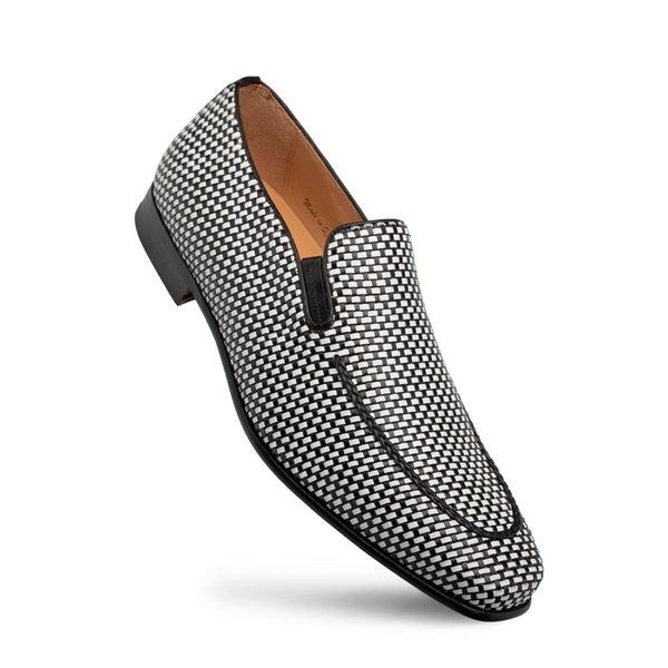 Mezlan Almeria 21187 Men's Shoes Black & White Wowen Leather Slip On Loafers (MZ3729)-AmbrogioShoes
