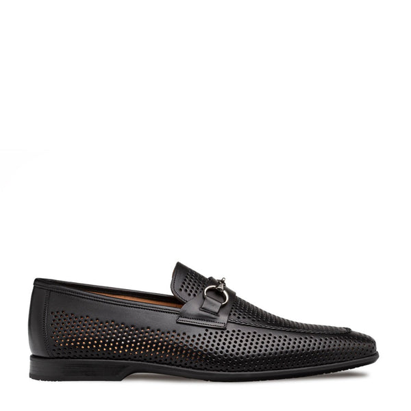 Mezlan E20692 Men's Shoes Black Perforated Calf-Skin Leather Slip-On Horsebit Loafers (MZ3630)-AmbrogioShoes