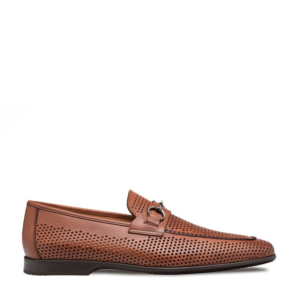 Mezlan E20692 Men's Shoes Cognac Perforated Calf-Skin Leather Slip-On Horsebit Loafers (MZ3631)-AmbrogioShoes