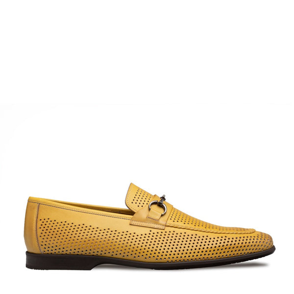 Mezlan E20692 Men's Shoes Yellow Perforated Calf-Skin Leather Slip-On Horsebit Loafers (MZ3629)-AmbrogioShoes
