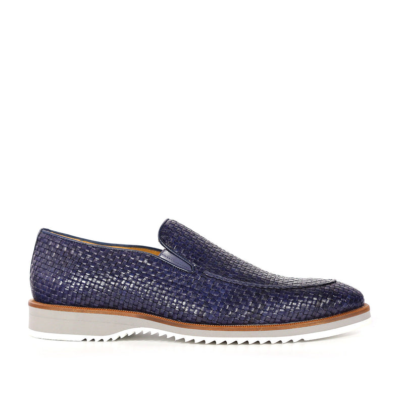 Mezlan R20658 Men's Shoes Navy Woven Leather Hybrid Loafers (MZS3620)-AmbrogioShoes
