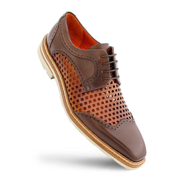 Mezlan R20741 Men's Shoes Cognac & Honey Perforated Calf-Skin Leather Derby Oxfords (MZ3626)-AmbrogioShoes